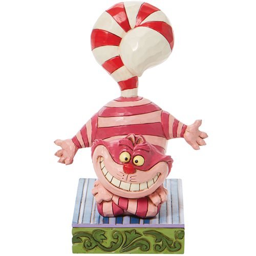 Disney Traditions Alice in Wonderland Cheshire Cat Candy Cane Tail Candy Cane Cheer Statue by Jim Shore - Enesco
